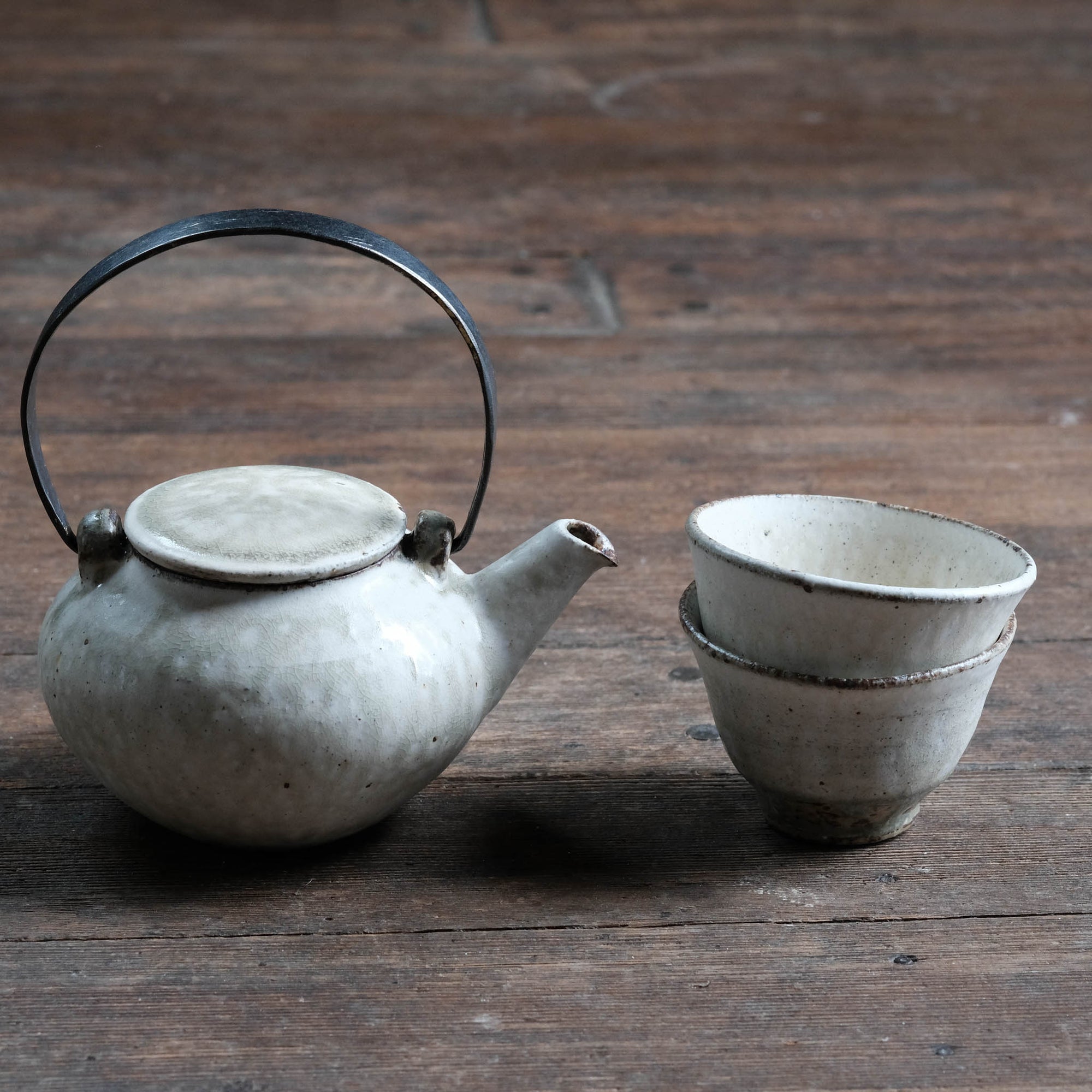 Teapot Set, Etched Brass Handle