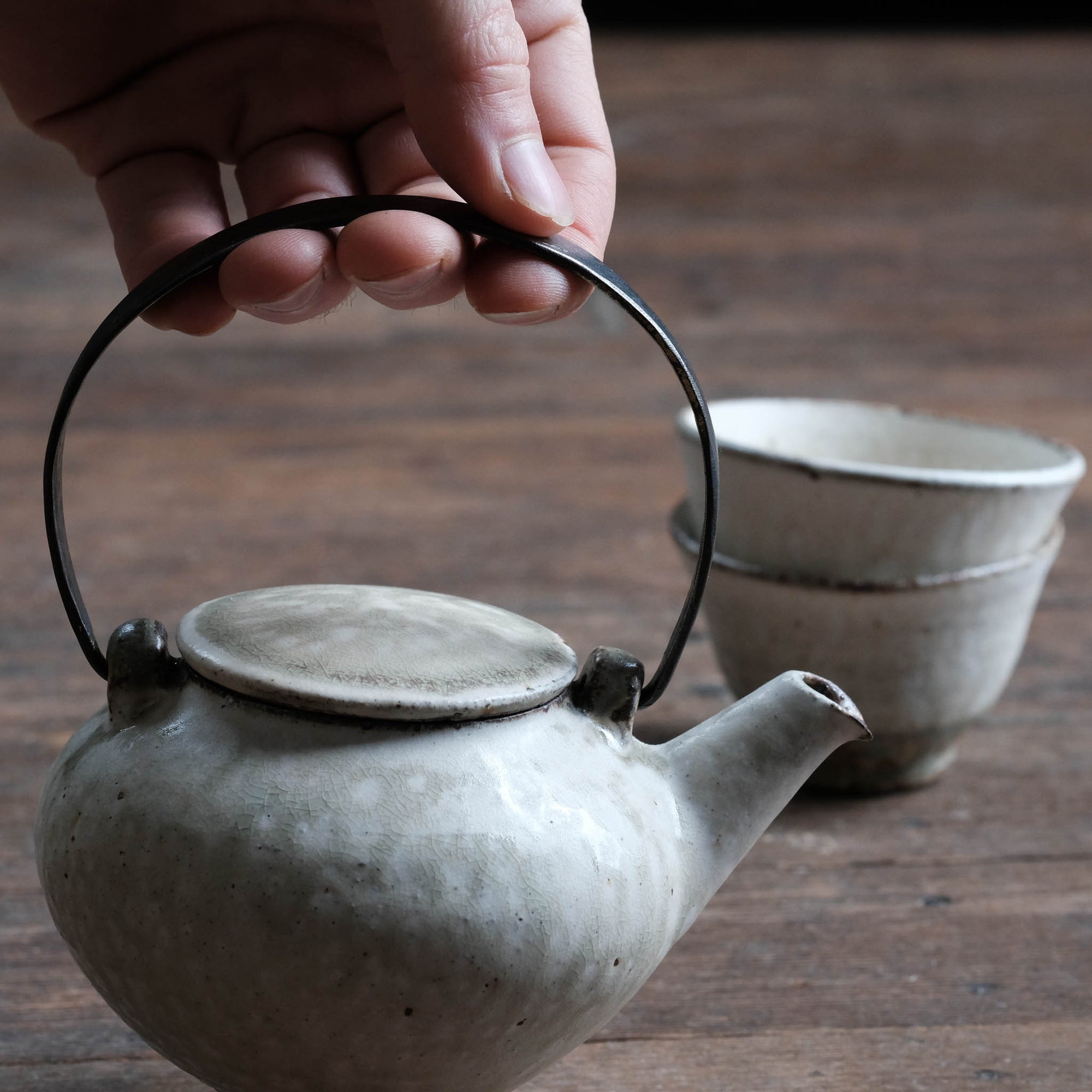 Teapot Set, Etched Brass Handle